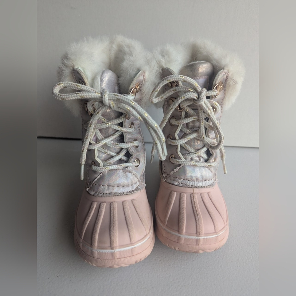 Pink and Silver Fur-Lined Winter Boots